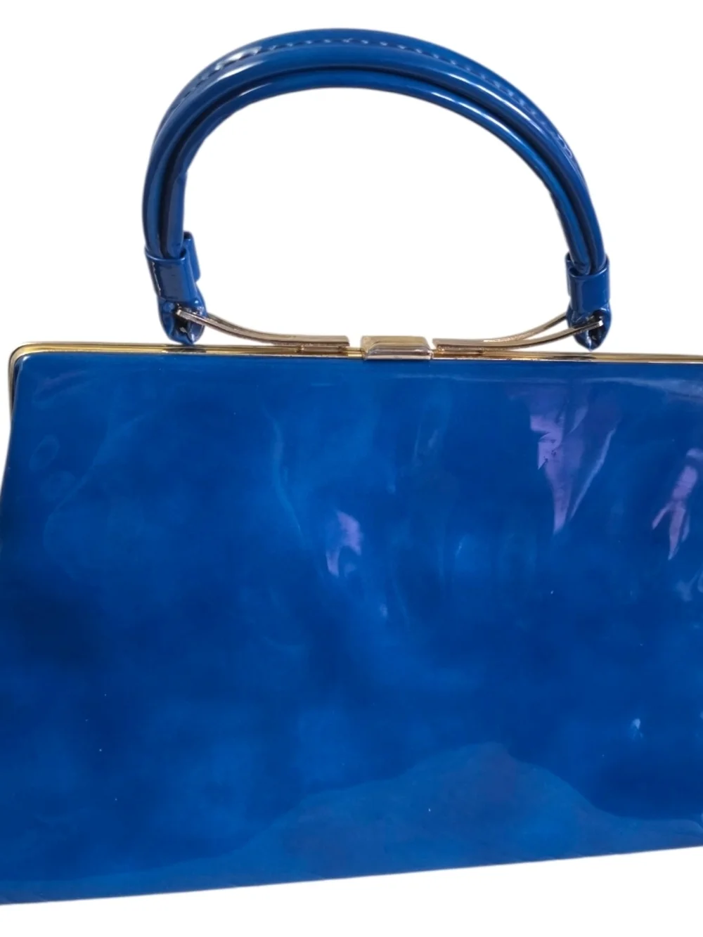 Vintage 1960s Dover Royal Blue Patent Leather Satchel Rare Structured Handle Top